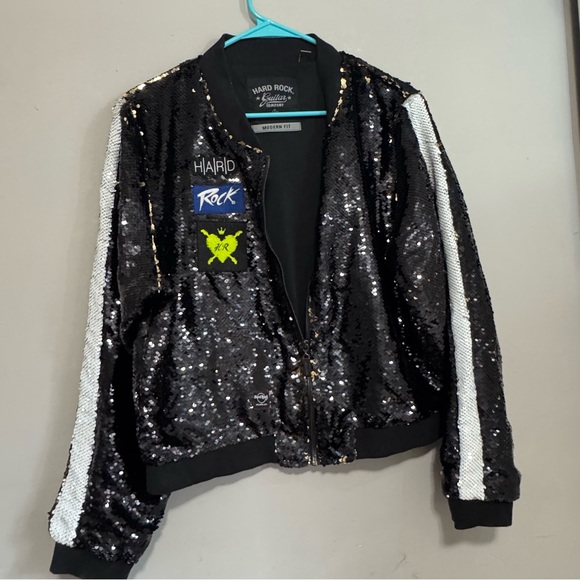 Hard Rock Cafe Black and Gold Sequin Jacket - Picture 5 of 14